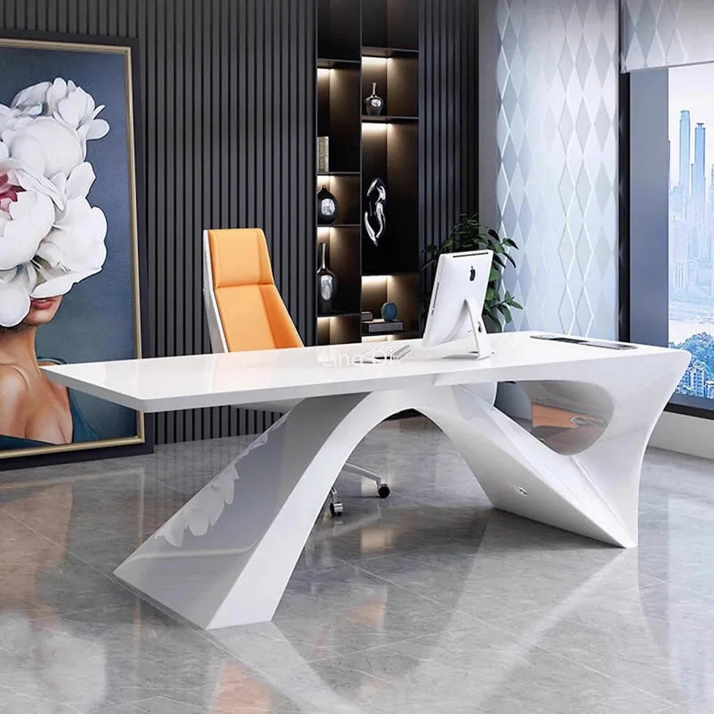 White Office Desk with Filing Cabinets Q8450