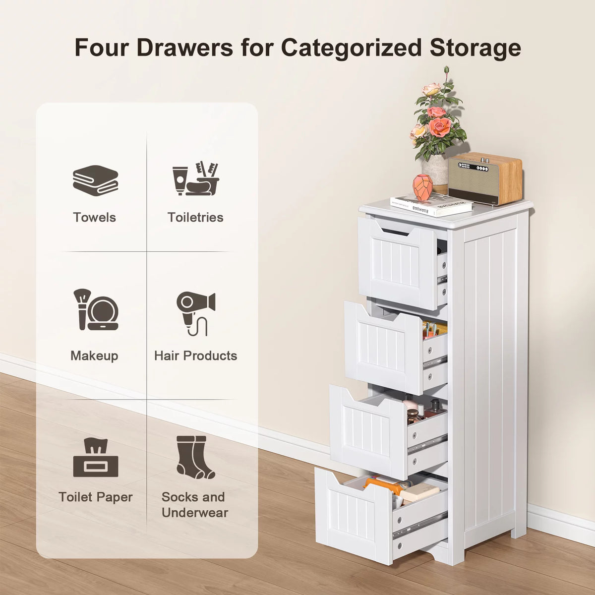 White 4 Drawer Bathroom Floor Cabinet V63160