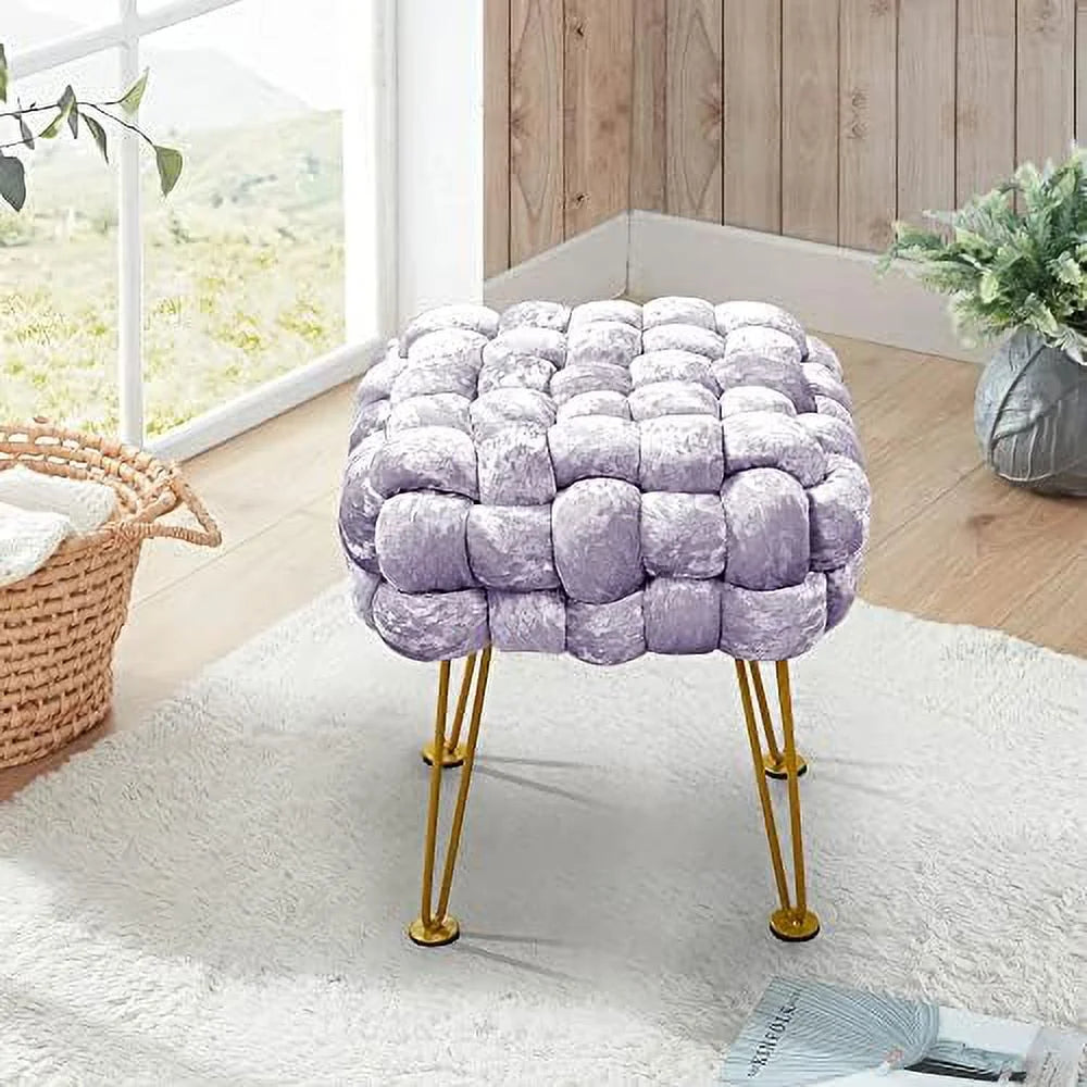 Green Upholstered Ottoman Bench with Golden Legs R17776