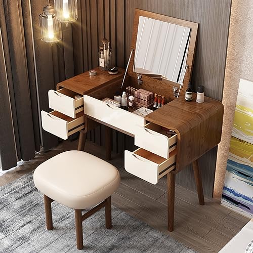 Flip Top Vanity Table with Stool and Mirror B263013