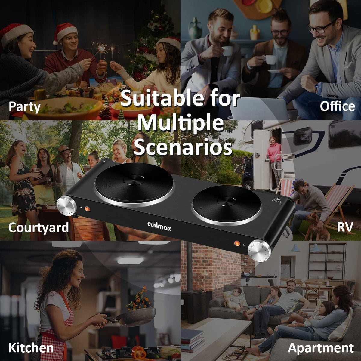 1800W Portable Electric Double Burner Cast Iron Cooktop with 7 Power Levels Z40573