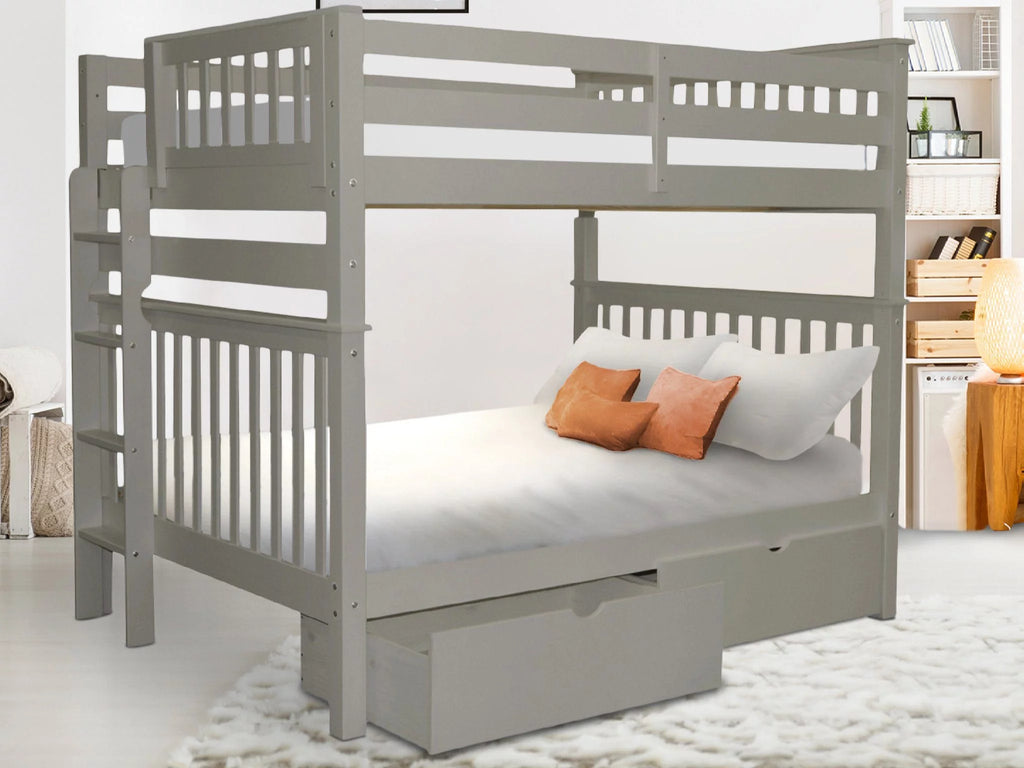 Gray Full over Full Bunk Beds with End Ladder and 2 Under Bed Drawers D671958