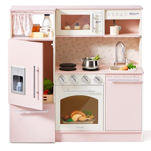 Wooden Play Kitchen with Sink, Stove, Microwave and Storage V4156