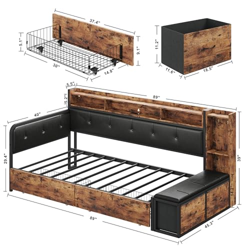 Twin Daybed with 2 Drawers and Charging Station C471029