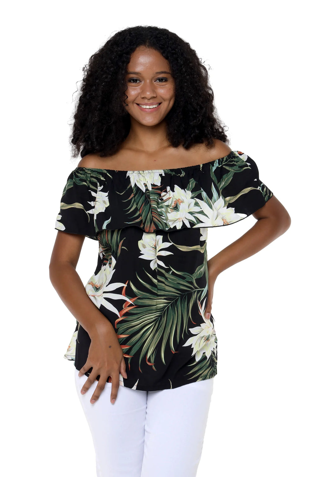 Off-Shoulder Ruffle Muumuu Top Z77754