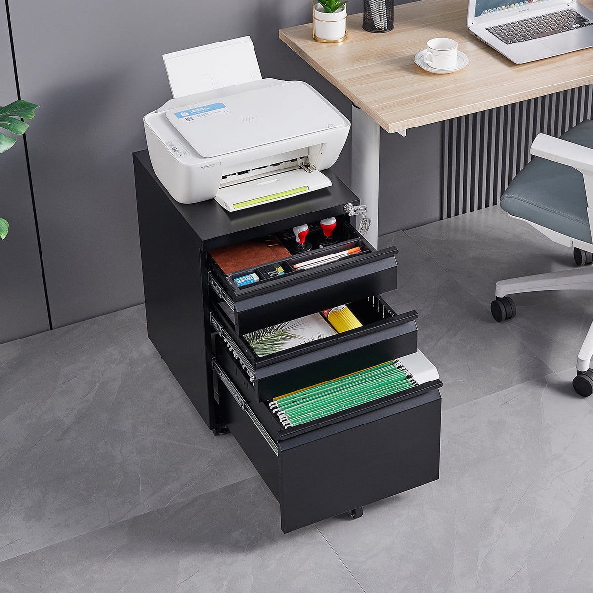 3 Drawer Black Metal File Cabinet with Lock P96022