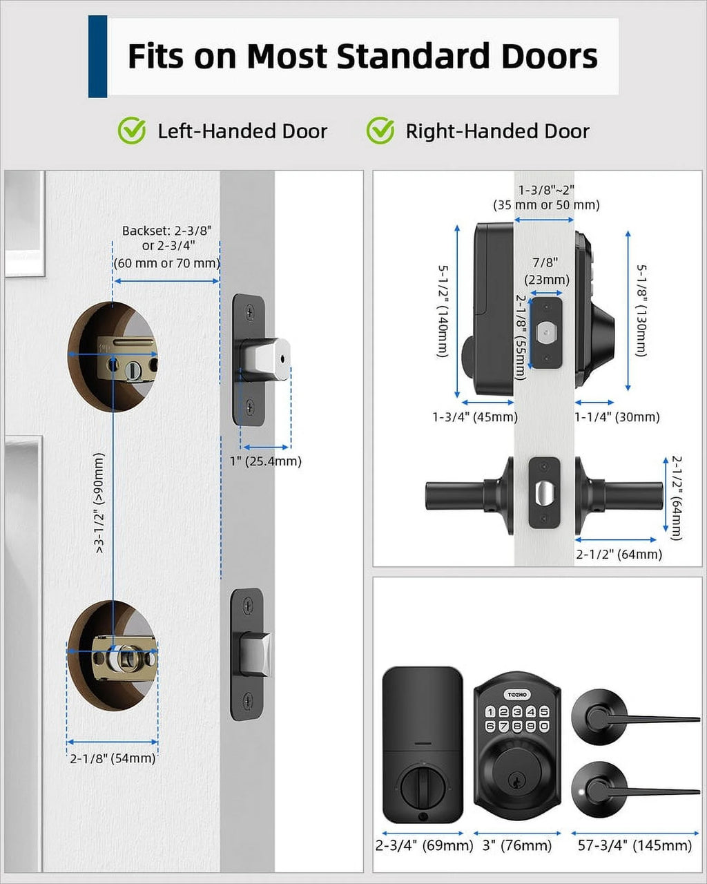 Keypad Keyless Entry Smart Deadbolt Door Lock Set with 2 Knobs Matte Black P86713