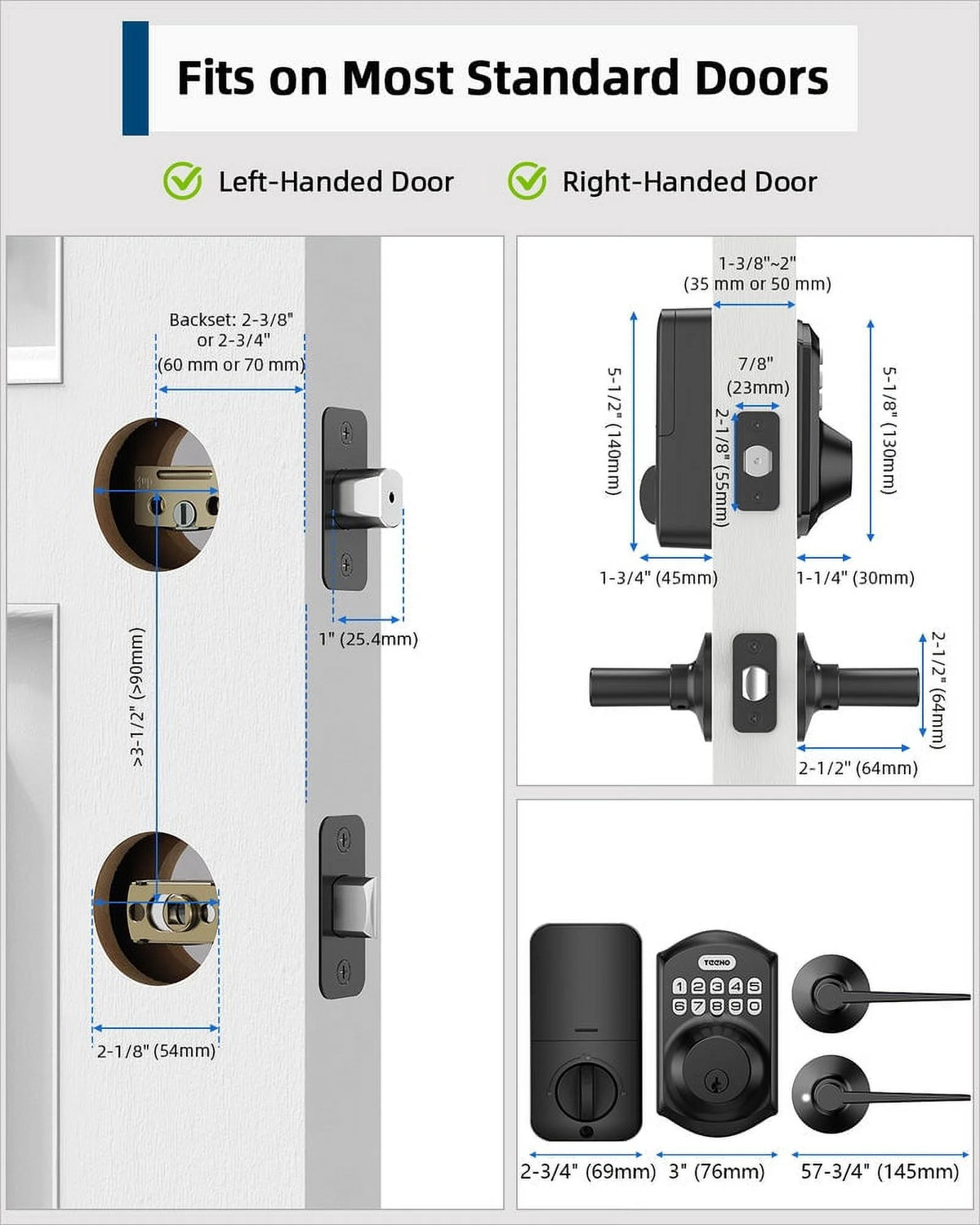 Keypad Keyless Entry Smart Deadbolt Door Lock Set with 2 Knobs Matte Black P86713