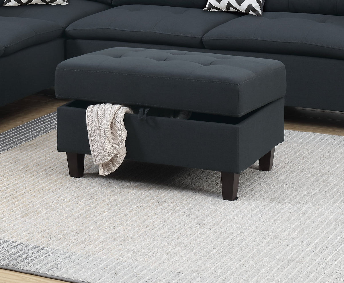 Black Sectional Sofa with Storage Ottoman E294