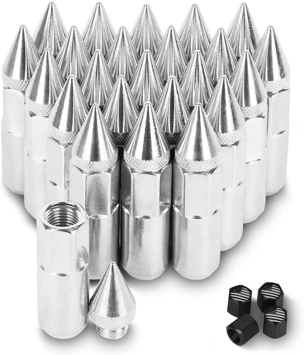 Silver Steel Spiked Lug Nuts, 24 PCS Wheel Accessories O223