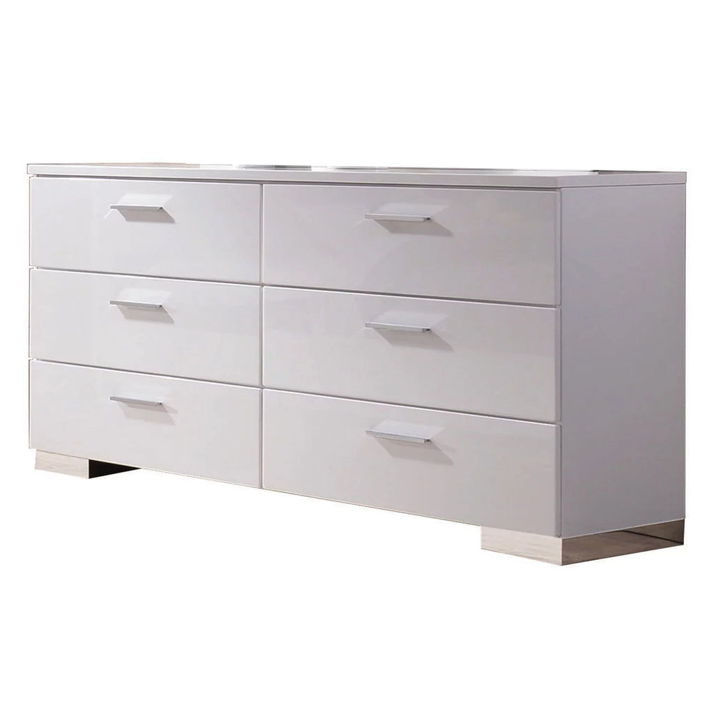 White High Gloss Finish Wood and Metal 6 Drawer Dresser Q49632