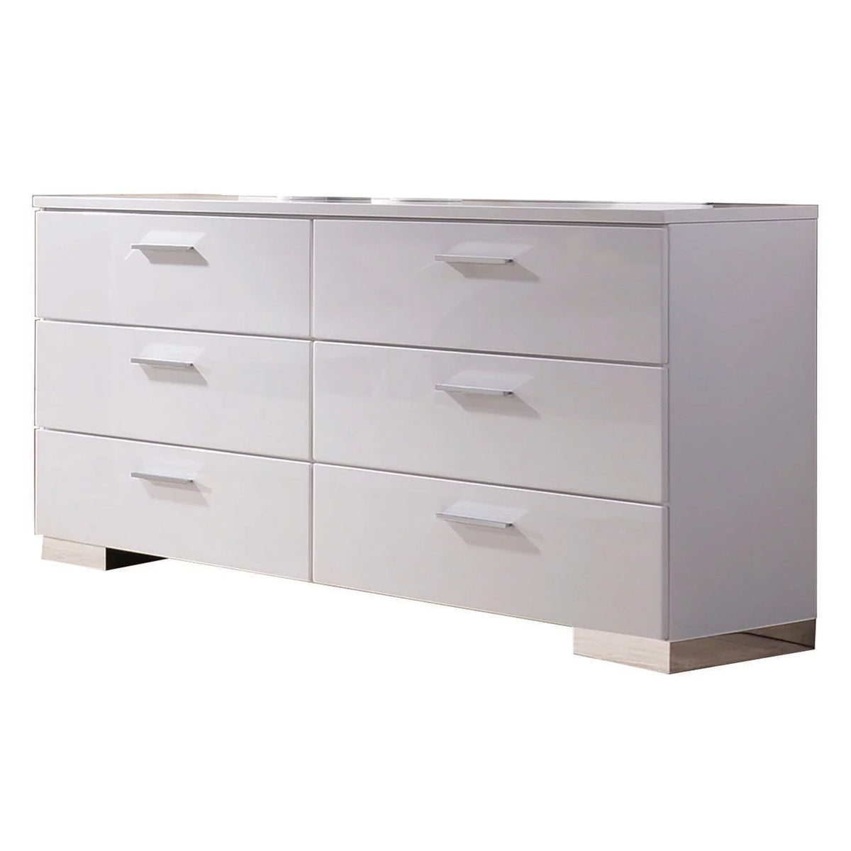 White High Gloss Finish Wood and Metal 6 Drawer Dresser Q49632