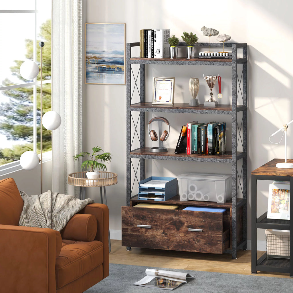 File Cabinet with Drawer and Open Storage Shelves J3055