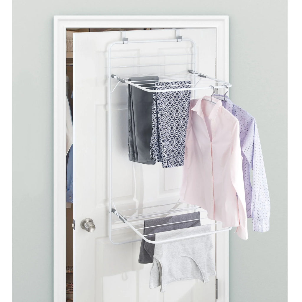 White/Gray Steel Over the Door Laundry Drying Rack T220