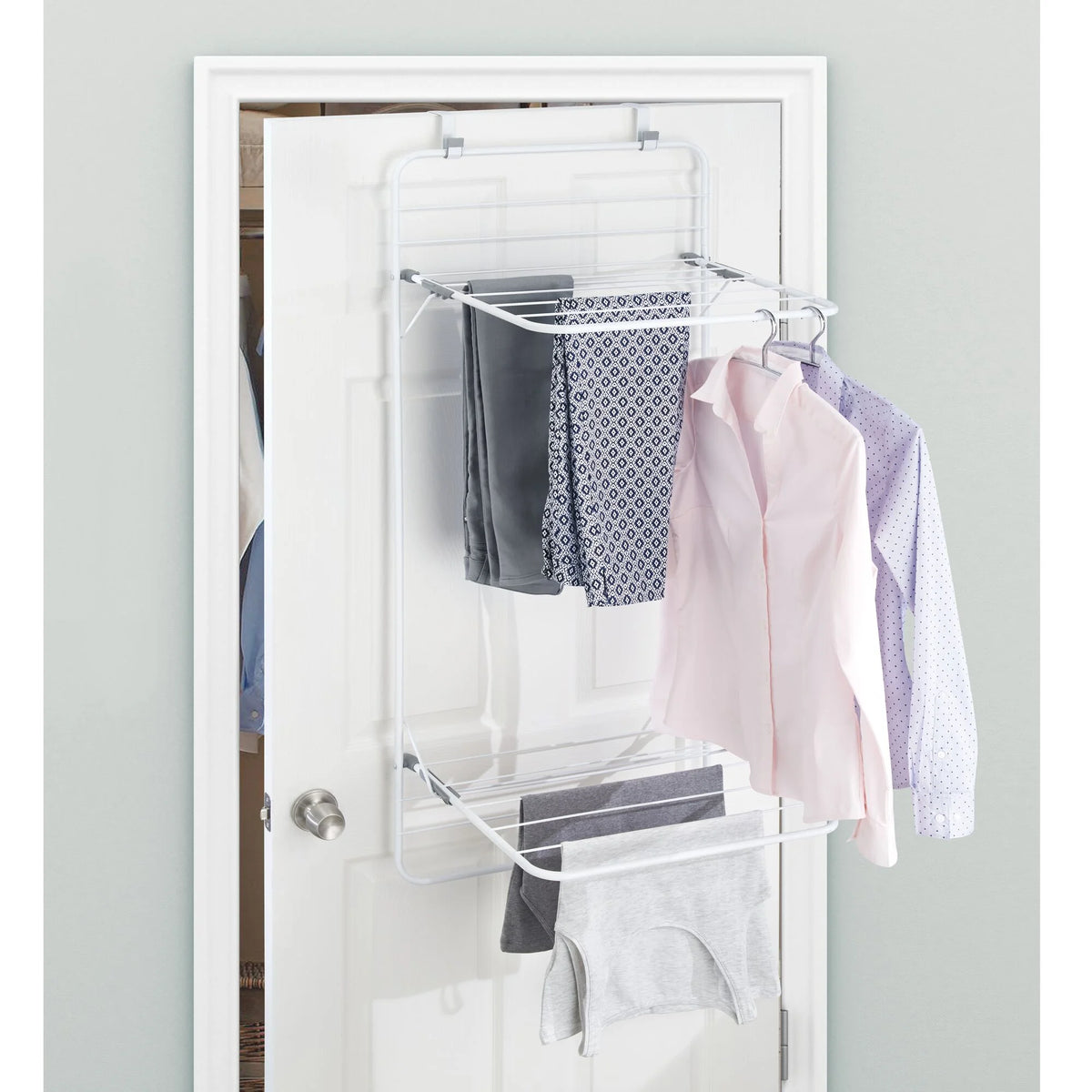 White/Gray Steel Over the Door Laundry Drying Rack T220