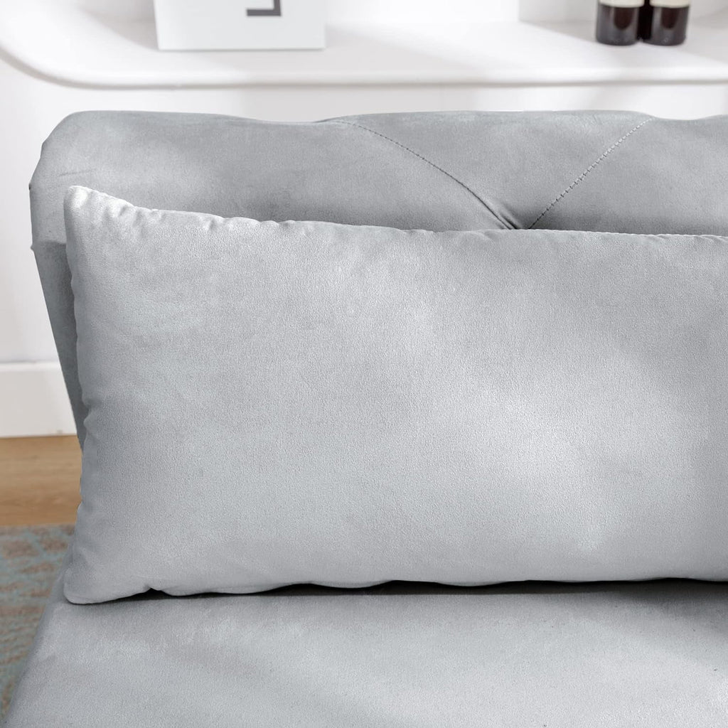 Grey Velvet Chaise Lounge Chair with Storage & Pillow R899