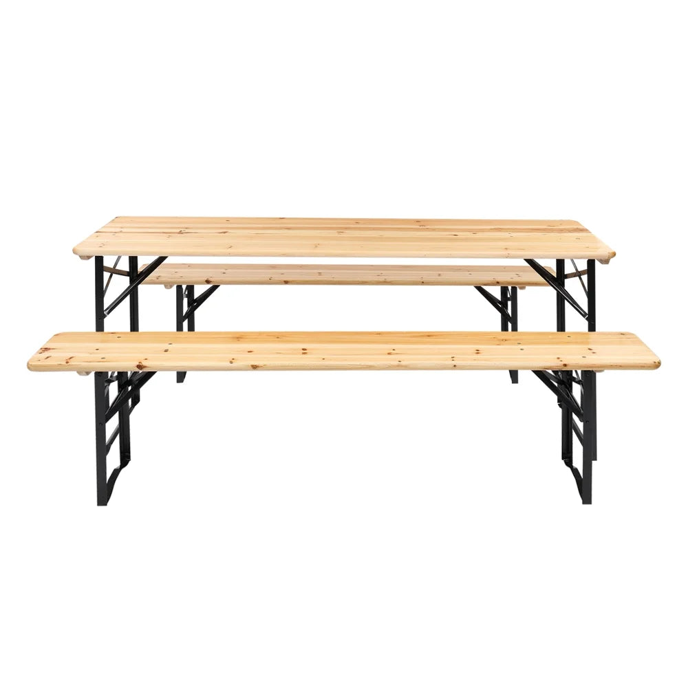 5.8FT Wood Table and Bench Set U33579