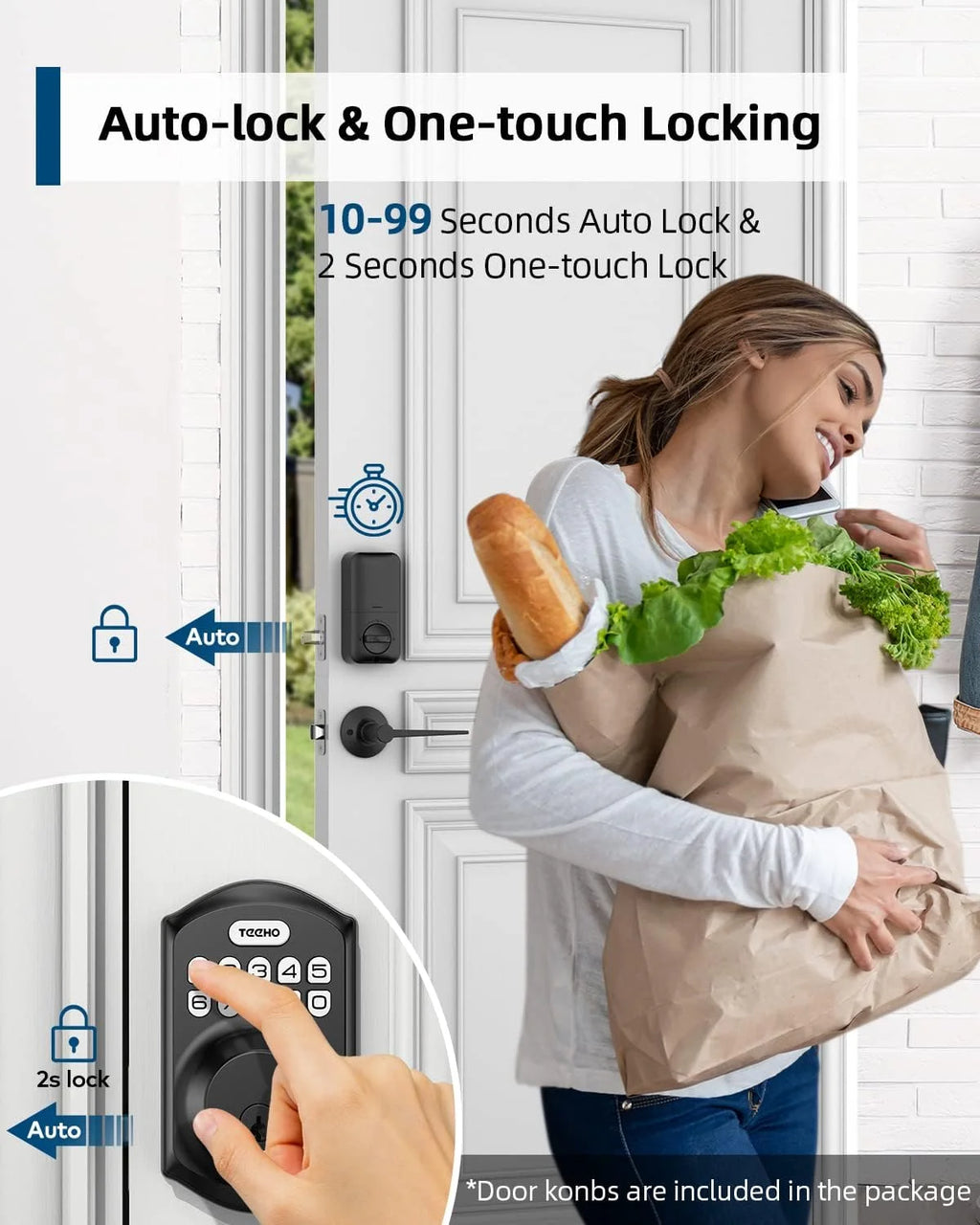 Keypad Keyless Entry Smart Deadbolt Door Lock Set with 2 Knobs Matte Black P86713