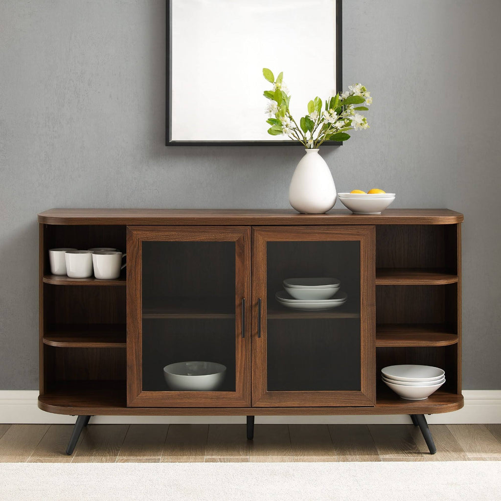 Dark Walnut Curved Edge Glass Door Sideboard I21768