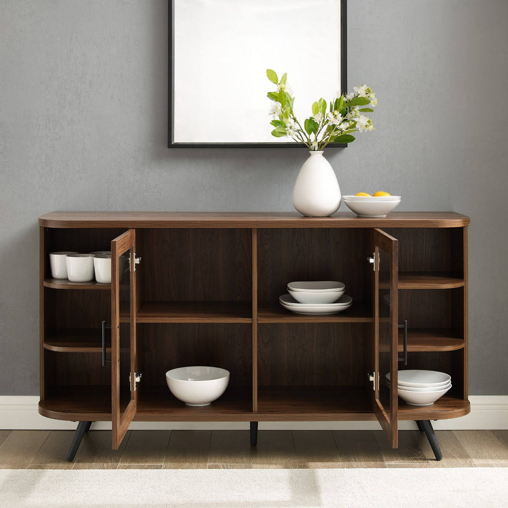 Dark Walnut Curved Edge Glass Door Sideboard I21768