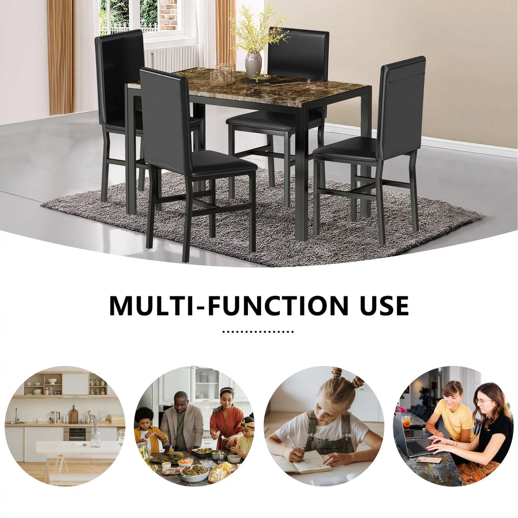 5 Piece Faux Marble Dining Table and Chairs Set K673279