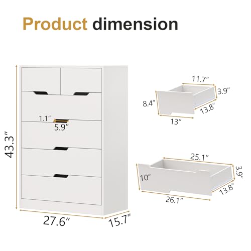 White 6 Drawer Wood Dresser V9709