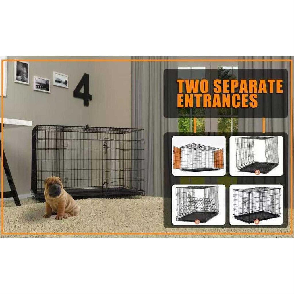 42 Inch Double-Door Folding Dog Crate with Divider Panel U51127