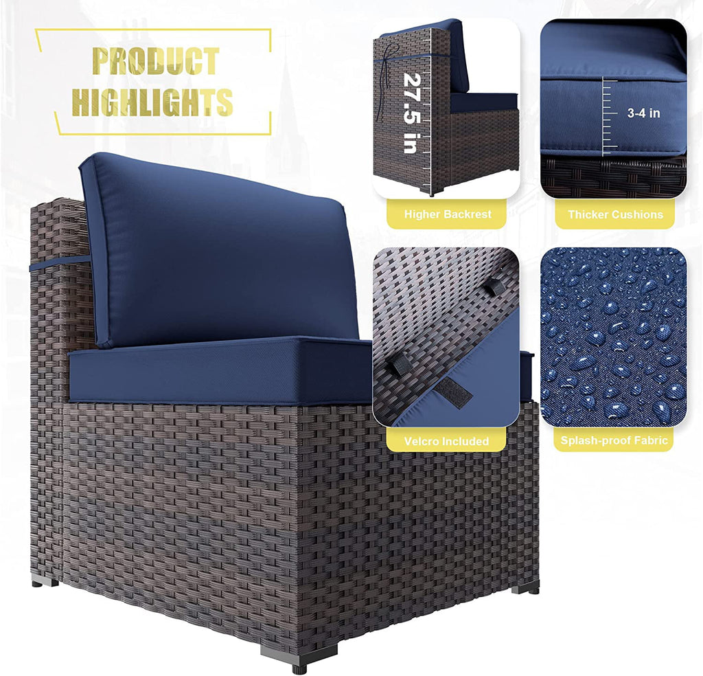 15 Pieces Outdoor Patio Furniture Set with Propane Fire Pit Table Navy Blue Y672