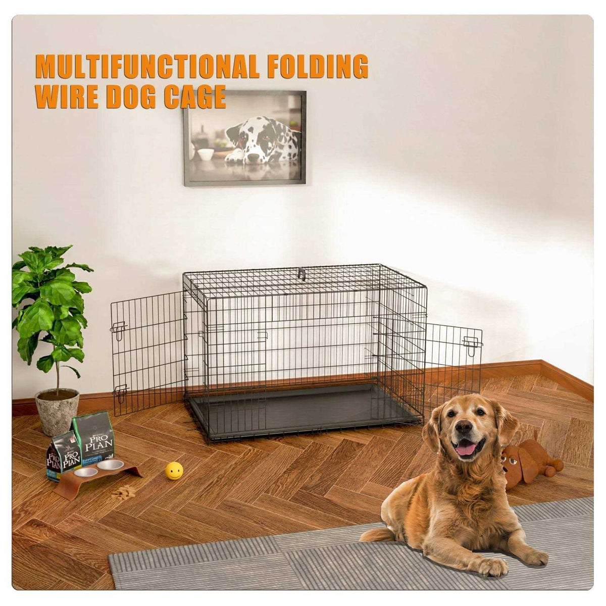 42 Inch Double-Door Folding Dog Crate with Divider Panel U51127