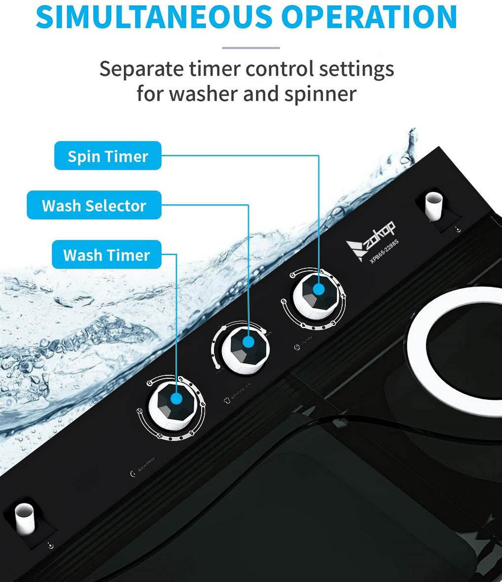 Semi-automatic Twin Tub Washing Machine with Built-in Drain Pump, White&Black S817