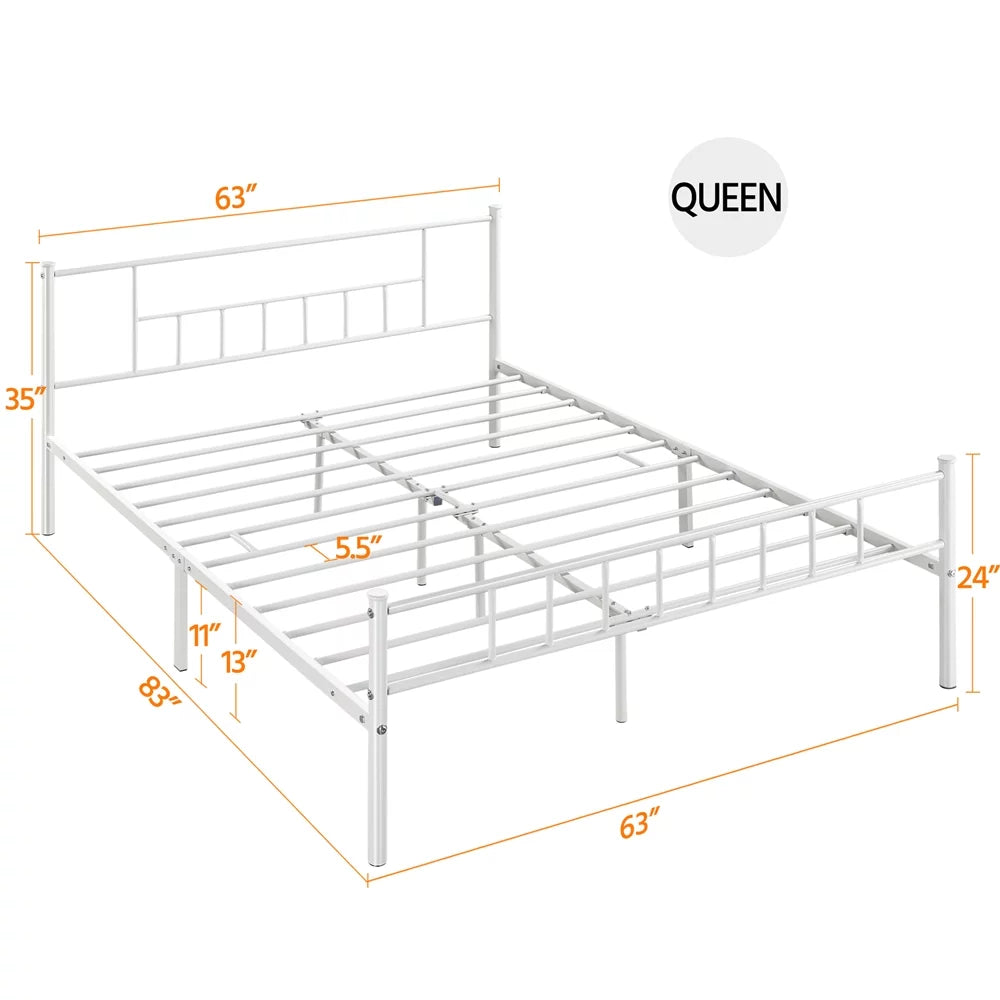 Queen Metal Platform Bed with Spindle Headboard and Footboard, White L579