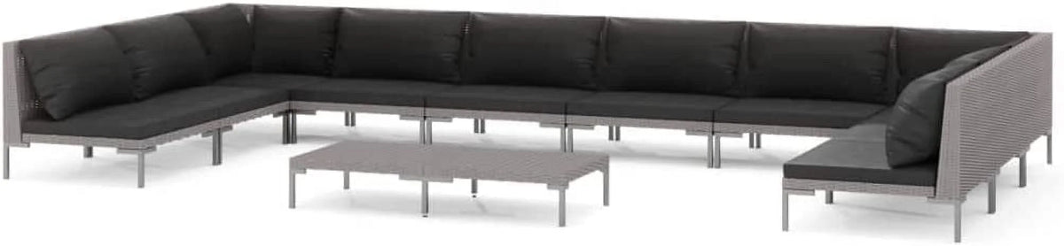 12 Piece Patio Lounge Set with Cushions Poly Rattan Dark Gray D47550