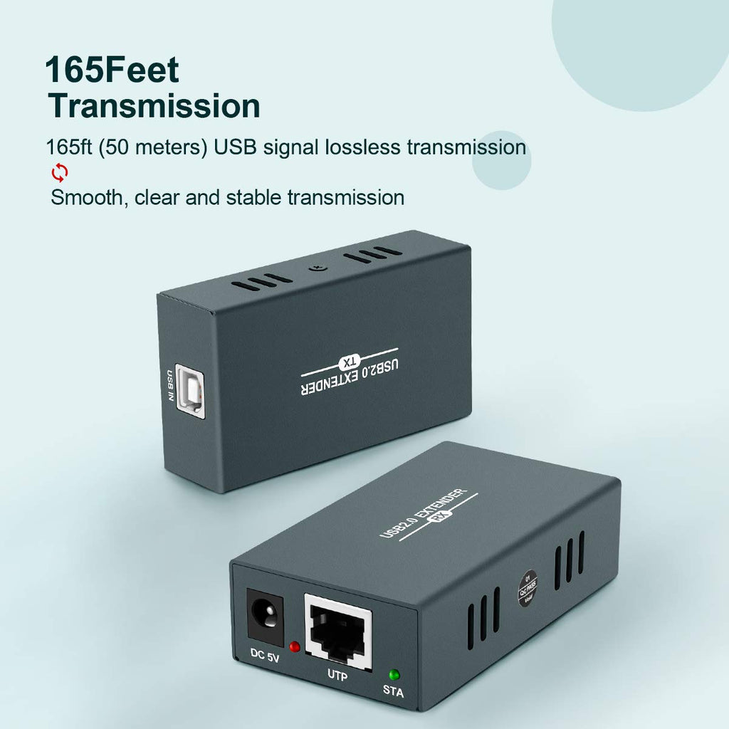 USB Extender 165ft Kit with 4 USB 2.0 Hub, Over Ethernet Cat5e/6/7 R884