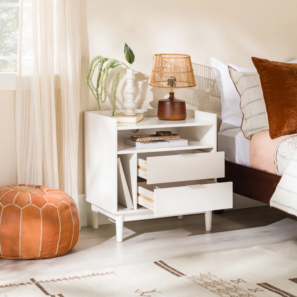 White 2-Drawer Wood Nightstand S290
