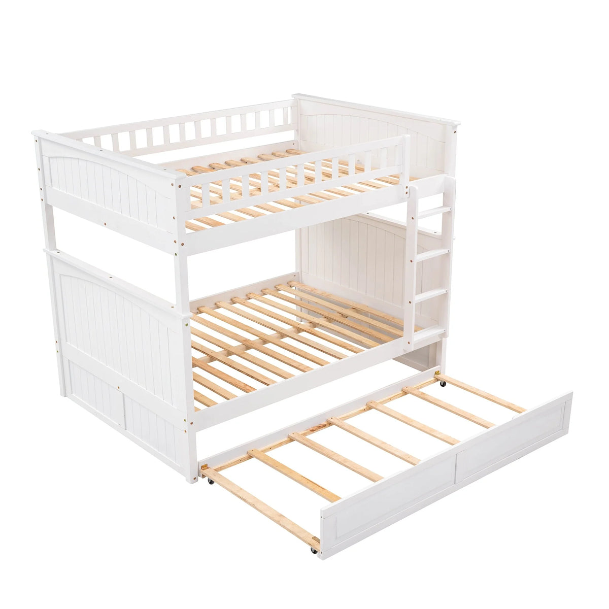 White Full Over Full Bunk Bed with Twin Trundle E809