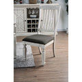 Wooden Side Chair with Fabric Upholstered Padded Seat Pack of Two Antique White and Gray J409