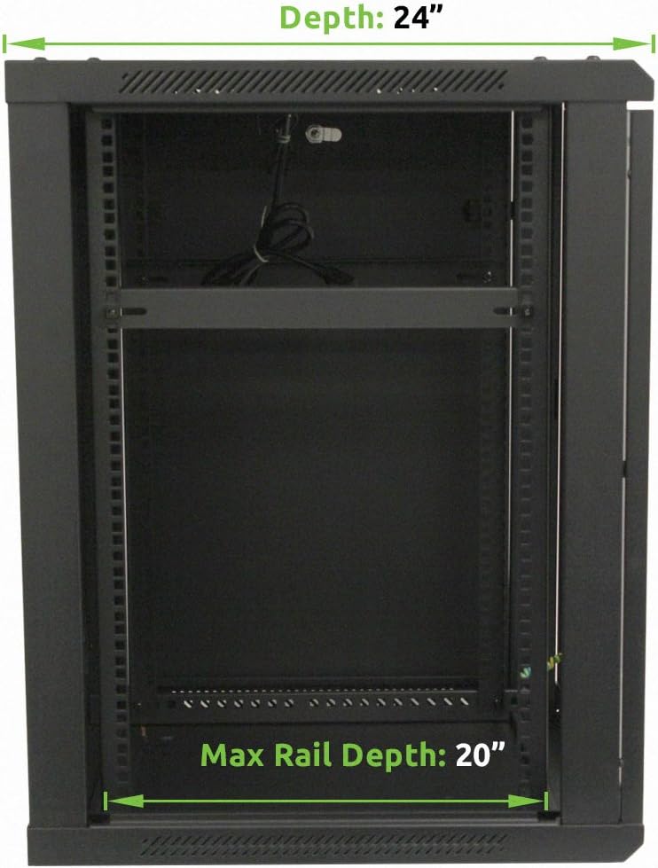 Black 15U Wallmount Server Rack with Locking Glass Door V42513