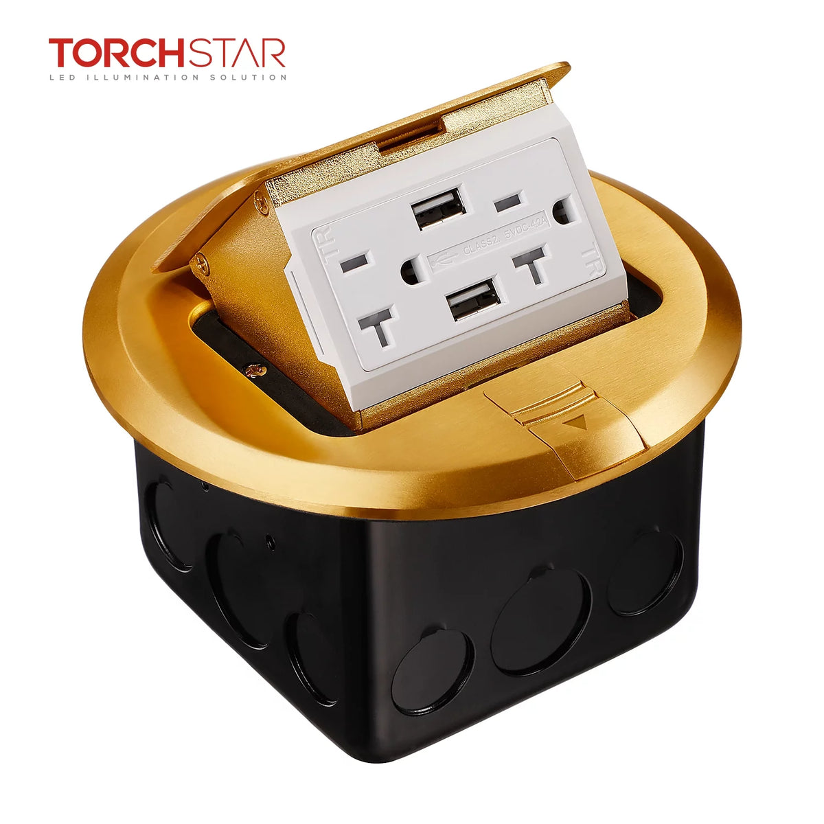 Brass Cover Electrical Floor Outlet Box 20A 2AC Receptacle Outlets 2 USB Ports Y1814