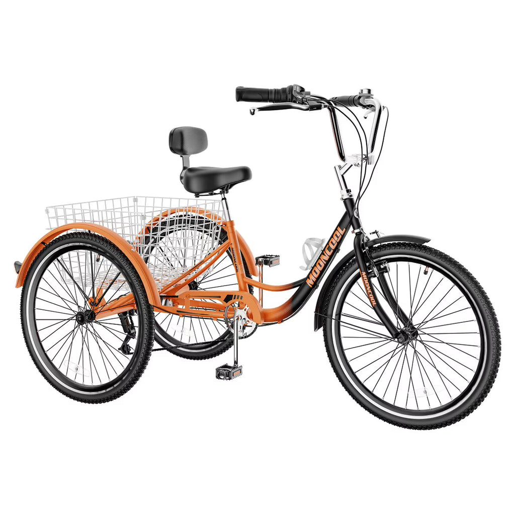 Adult Tricycles 7 Speed 20/24/26 Inch Three Wheel Bike Cruiser Trike with Low-Step Through Frame, Large Basket, Backrest Saddle M297698