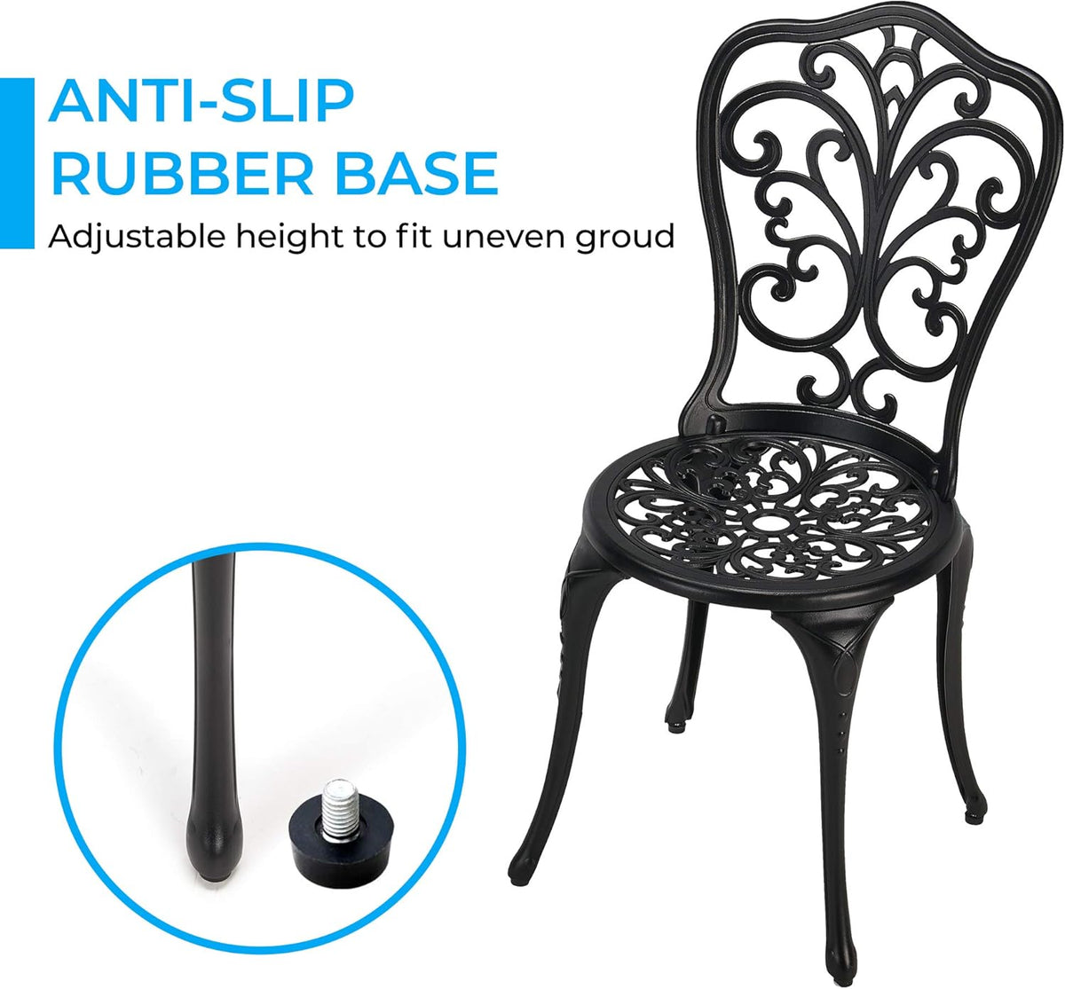 3-Piece Cast Aluminum Patio Bistro Set Black W646981